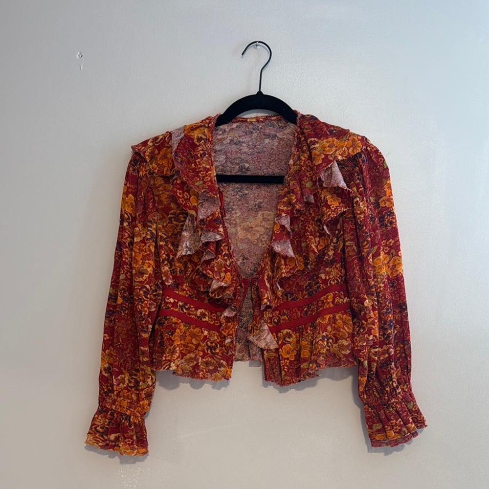 Free People Floral Ruffle Blouse - Red and Yellow
